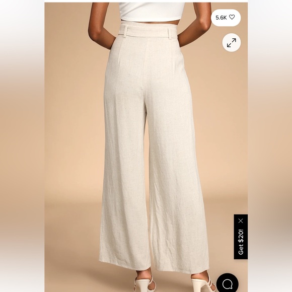 Lulus Trend Alert Beige Belted High-waisted Wide-leg Pants - Size XS - Picture 4 of 7